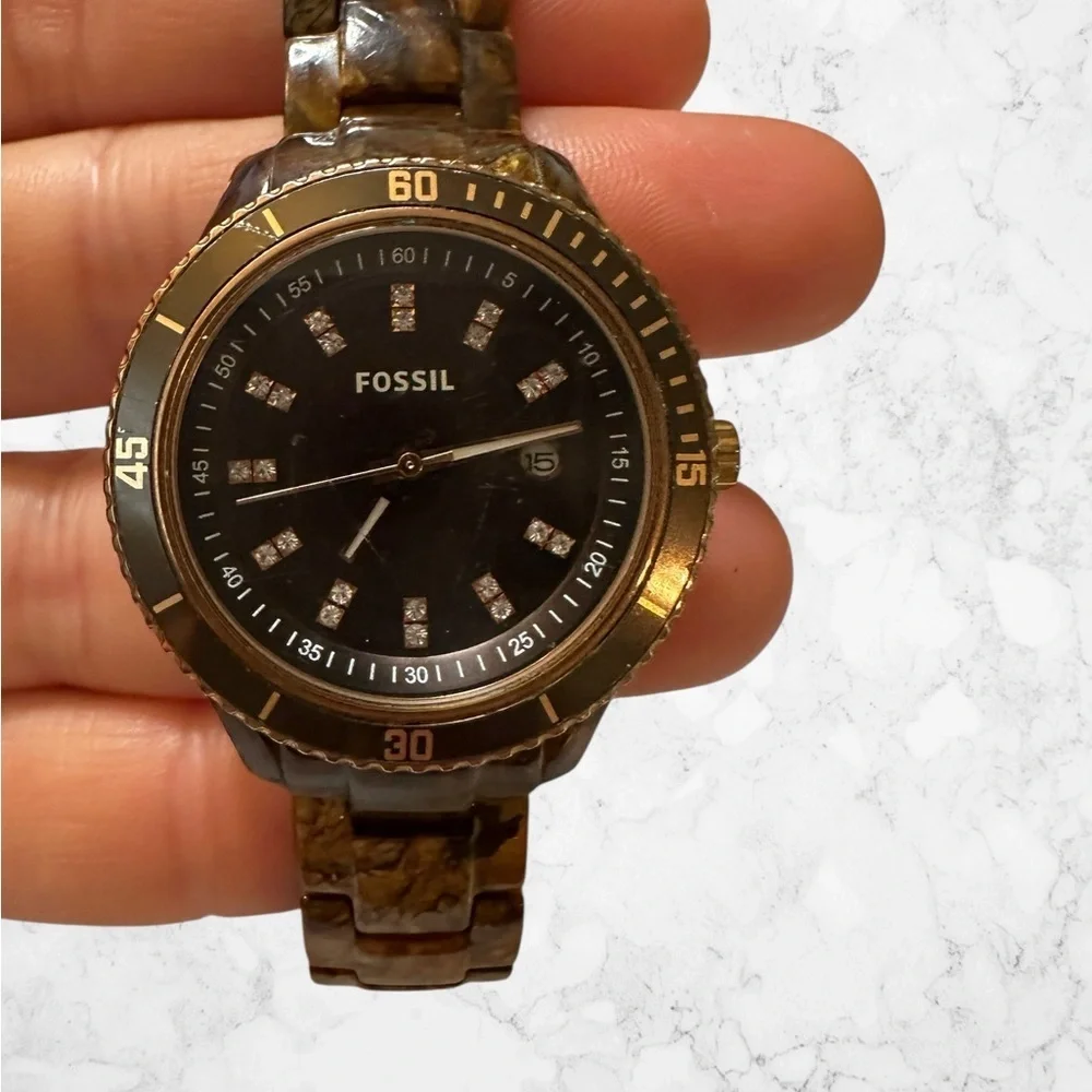 Fossil Women’s Tortoise Resin Watch Black Dial Quartz Date